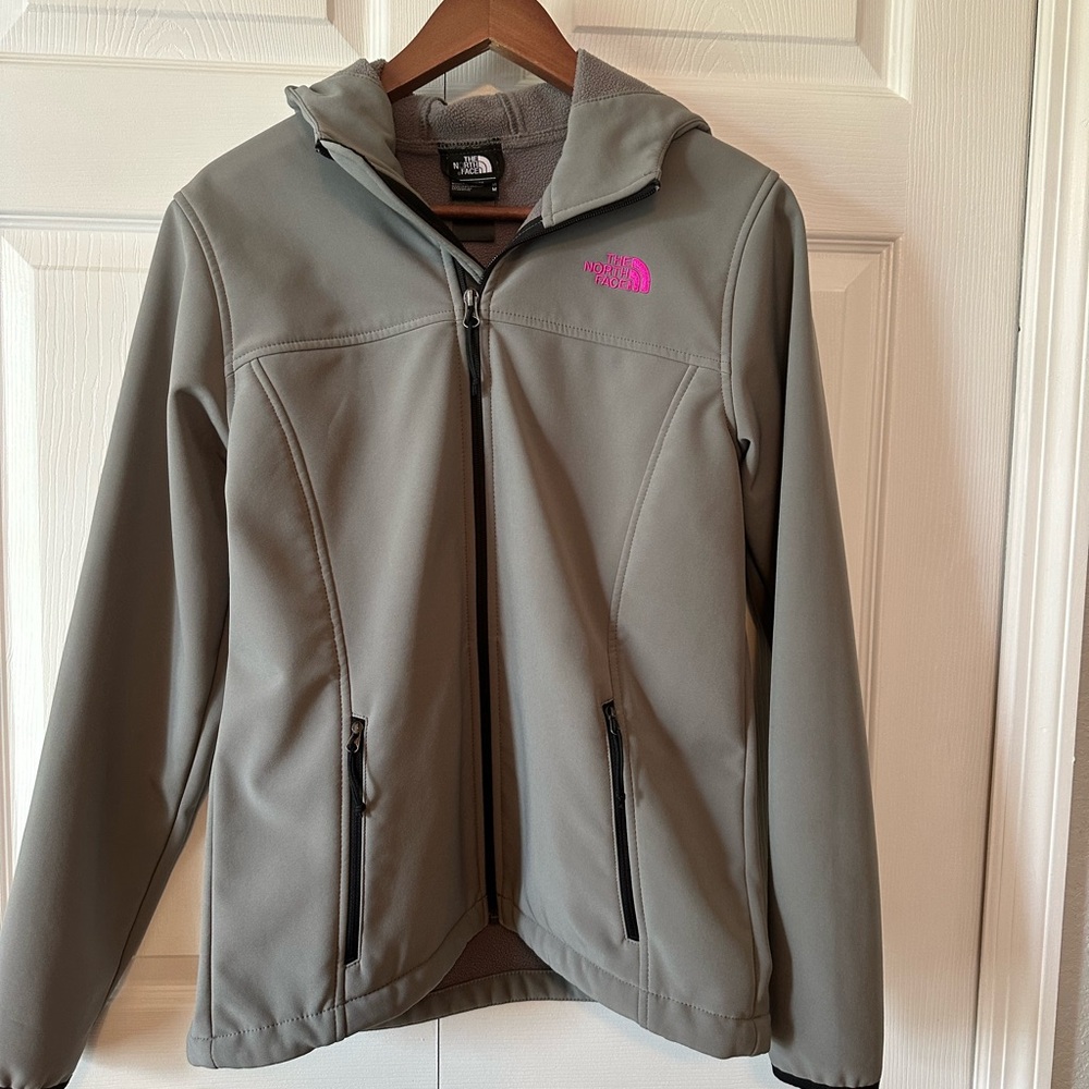 The North Face Gray Jacket with Pink Logo